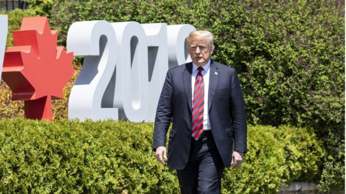 Donald Trump at the G7 in Charlevoix, Quebec, Canada.